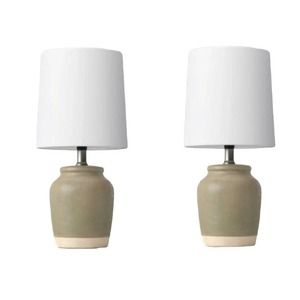 Matching Pair 12.5" Threshold Textured Ceramic Bed/Sofa Side Table Lamps, Olive